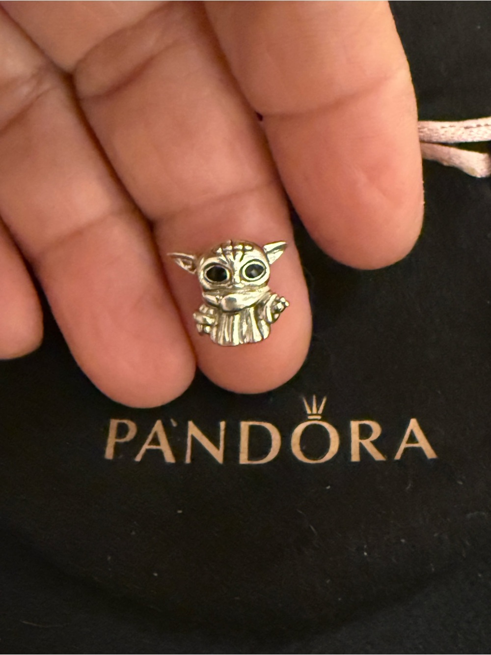 Pandora Silver Baby Yoda Charm with Black Eye Accents